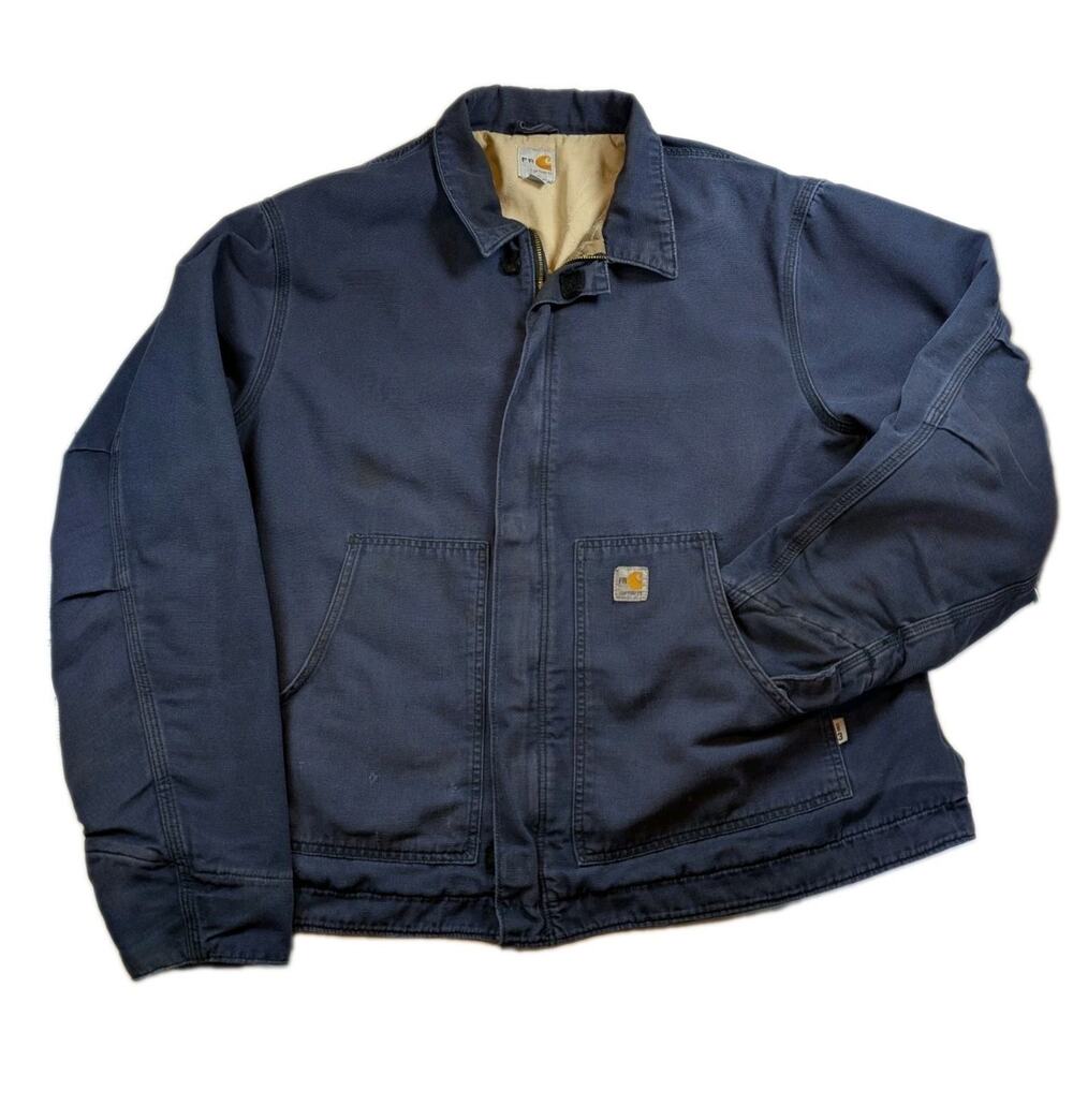 Carhartt FR Flame Resistant Duck Jacket 2XL Tall Navy HRC 3 Insulated Work Coat